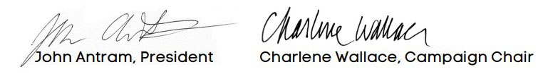 Signatures of the President and Restoration Campaign Chair.